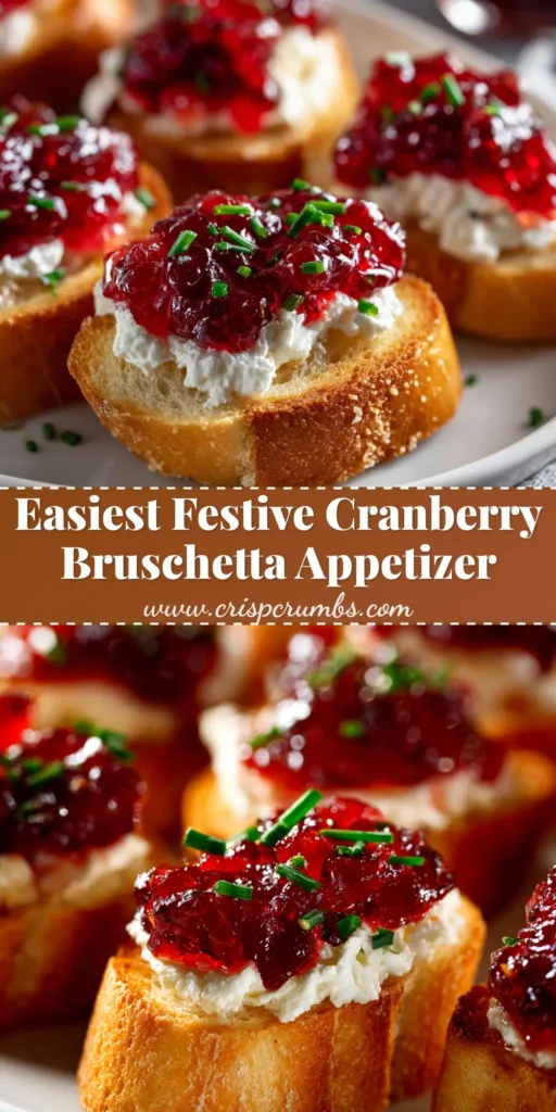 A platter of Cranberry Pepper Jelly Bruschetta, a perfect holiday appetizer. Each crostini is topped with cream cheese, red jelly, and a sprig of rosemary.