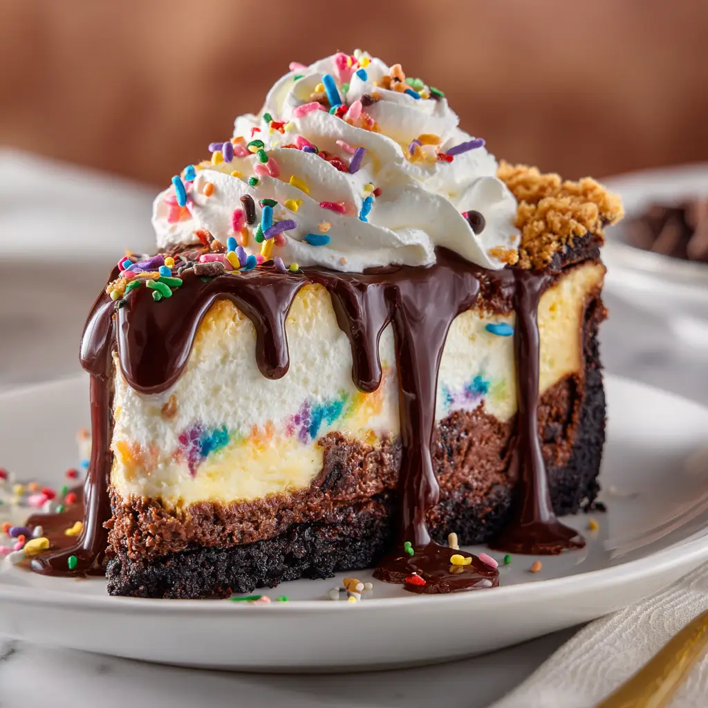 A close-up on the texture of the fudgy brownie base for the hot fudge sundae, showing its moist crumb and melted chocolate chips.