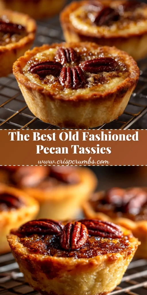 A shareable pin image for the ultimate Pecan Tassies Recipe, showing a grid of perfectly baked mini pecan pies ready for a holiday party.