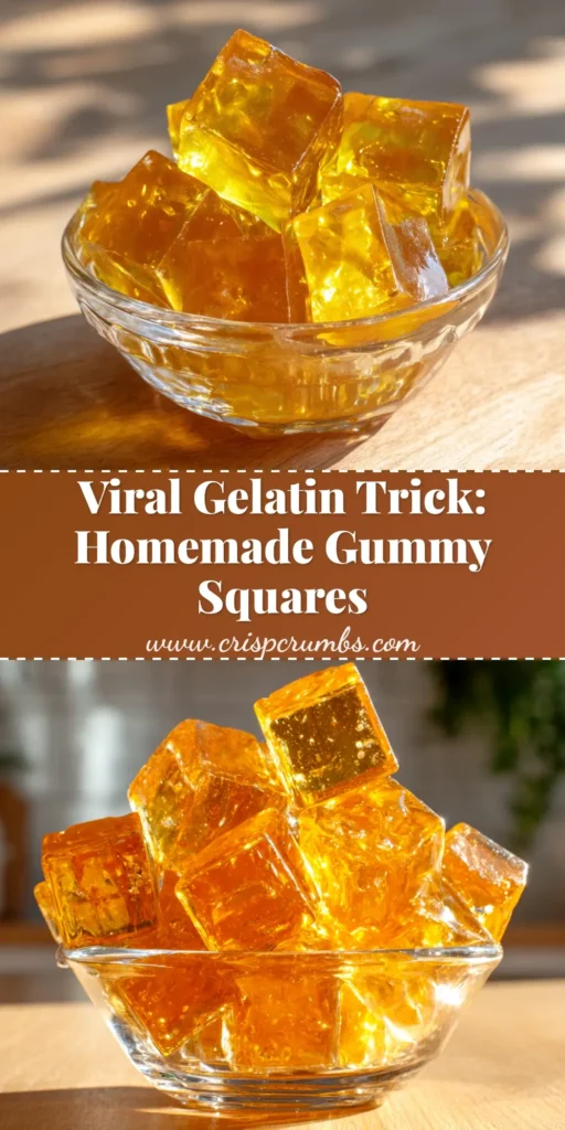 A pin image showcasing the viral gelatin recipe cut into perfect, glowing cubes. The text overlay reads 'Viral Gelatin Recipe: The Easy Trend You Need to Try'.