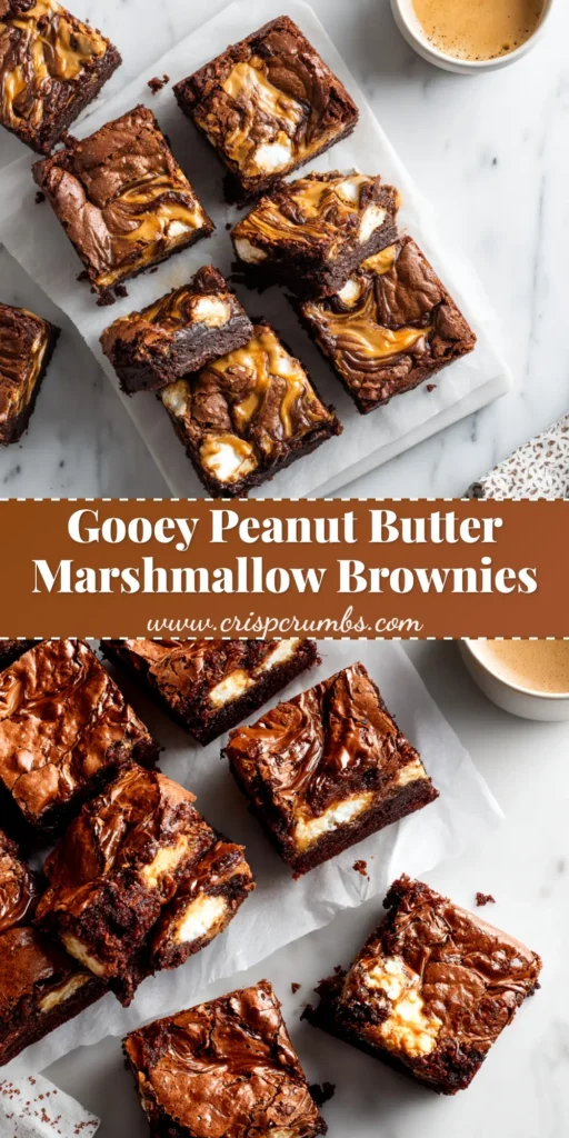 A stack of gooey Fluffernutter Brownies with a perfect marshmallow and peanut butter swirl on a white plate.