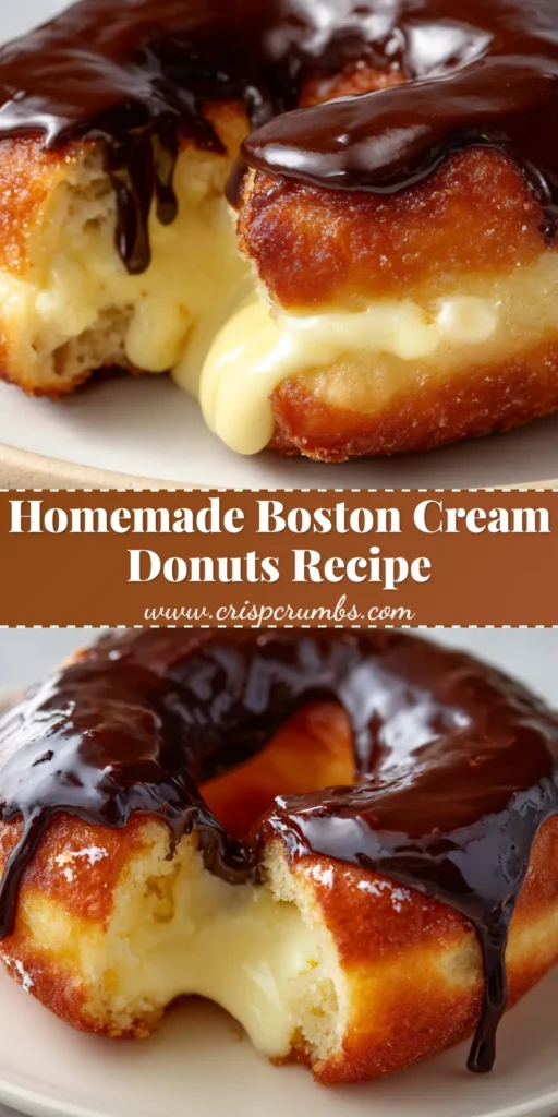 A close-up of a perfectly sliced Boston Cream Donut showing a thick pale-yellow vanilla custard and glossy dark chocolate ganache dripping down the sides.