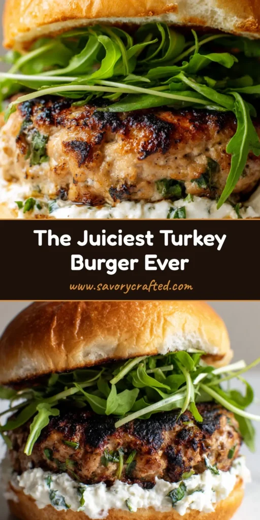 A close-up side view of a thick Barefoot Contessa Turkey Burger with charred exterior, melting ricotta cheese, and fresh watercress on a toasted bun.