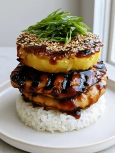 Close up of grilled chicken with dark char marks and thick amber huli huli glaze. (Hawaiian Huli Huli Chicken)