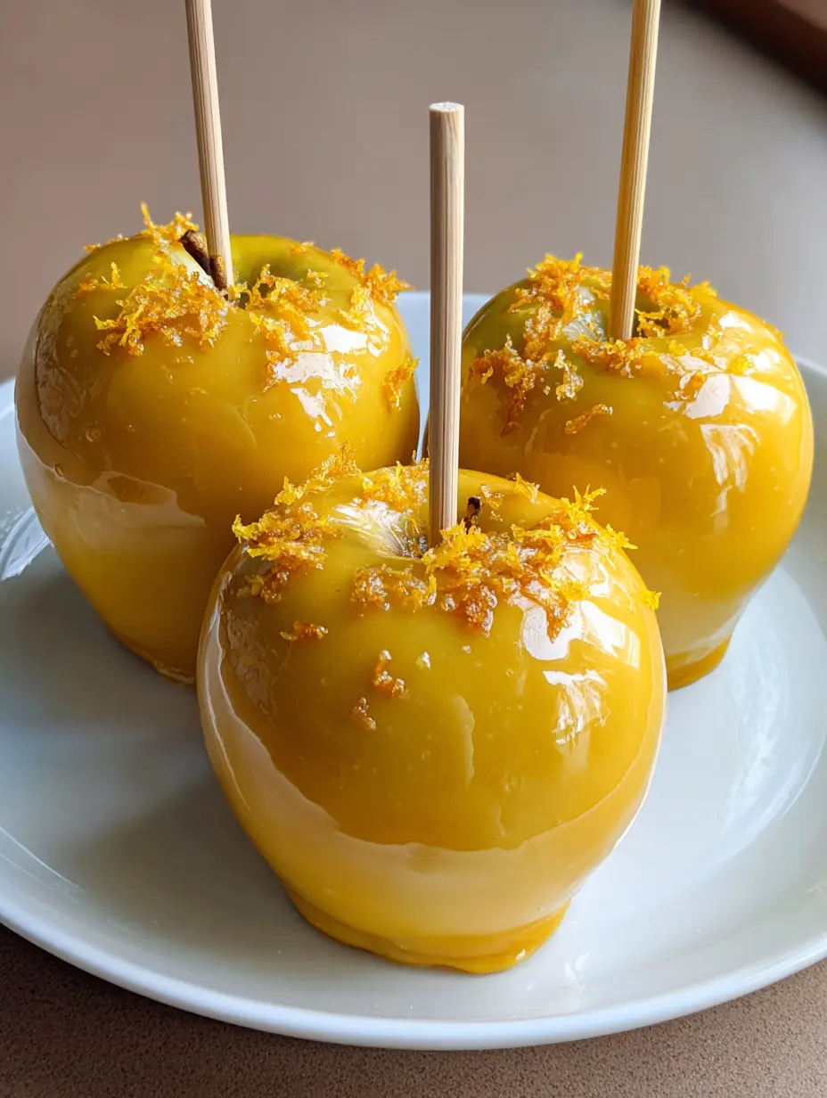 Pineapple Lemonade Candy Apples: A Vibrant Citrus Summer Treat 3 Close up of high-gloss yellow Pineapple Lemonade Candy Apples showing reflective citrus glaze and wooden sticks.
