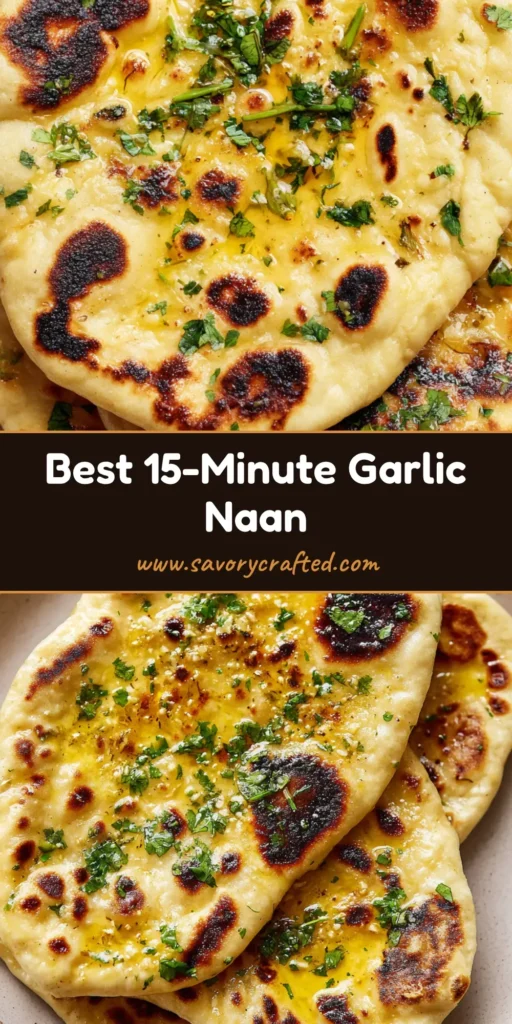Garlic Naan Bread Recipe: The Ultimate Pillowy, Charred Flatbread Guide 4 A stack of three pieces of charred garlic naan bread on a neutral plate, brushed with garlic butter and cilantro. (Garlic Naan Bread Recipe)