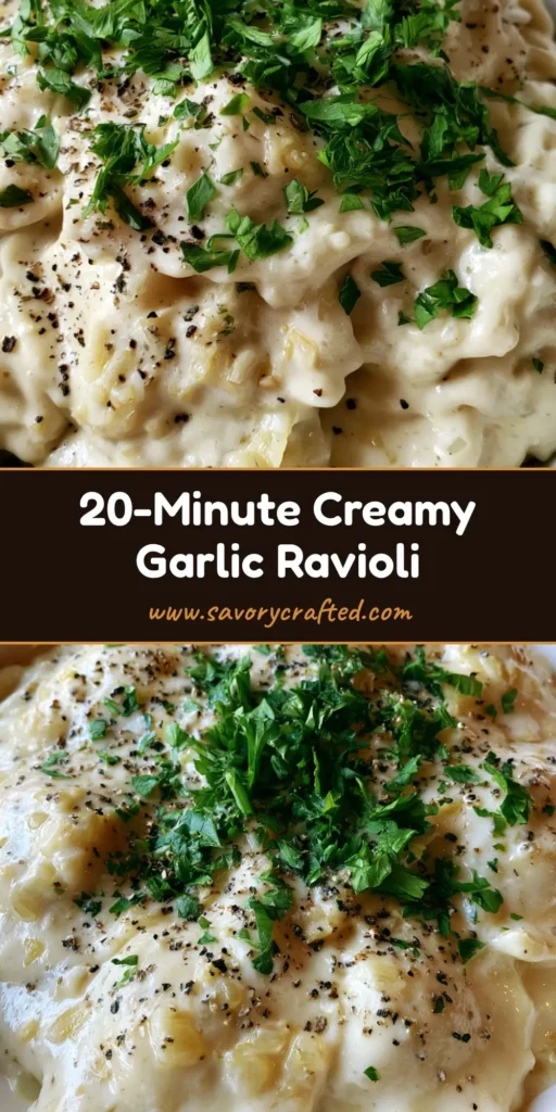 Garlic Parmesan Ravioli Sauce: The Ultimate Creamy 15-Minute Recipe 4 A high-angle photo of cheese ravioli in a white bowl smothered in a glossy Garlic Parmesan Ravioli Sauce with parsley and black pepper.