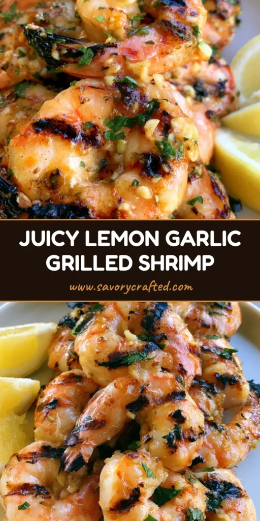 Grilled Shrimp Skewers with Lemon Garlic Oil and Fresh Parsley 4 A stack of Grilled Shrimp Skewers with dark char marks, minced garlic, and fresh parsley on a light plate.