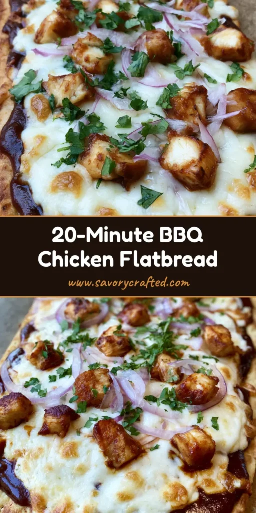 A handheld smartphone photo of a rectangular BBQ Chicken Flatbread with toasted edges, glossy mahogany sauce, melted bubbly mozzarella, and fresh cilantro.