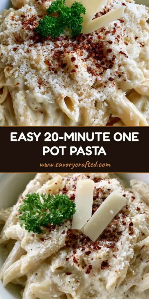 A handheld smartphone photo of a white bowl filled with One Pot Creamy Garlic Pasta, topped with parmesan shavings, chili flakes, and curly parsley.