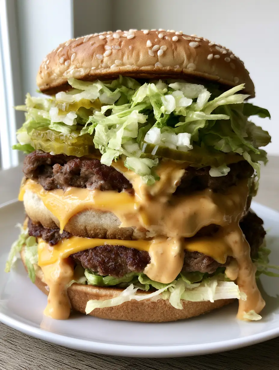 Smartphone photo of a Homemade Big Mac Recipe held by hand, showing the toasted sesame seed bun and shredded lettuce.