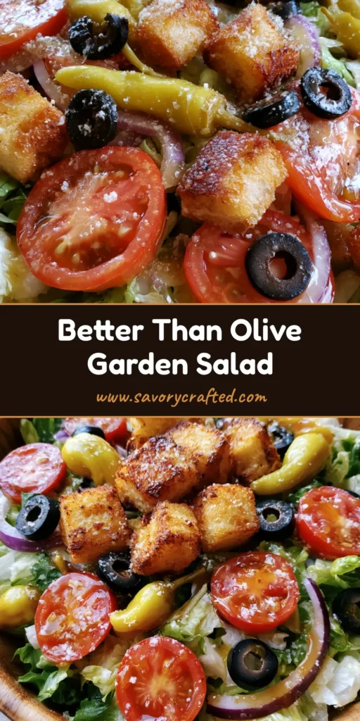 A large wooden bowl filled with Copycat Olive Garden Salad featuring whole pepperoncini, halved Roma tomatoes, and cheese croutons on a grey stone countertop.