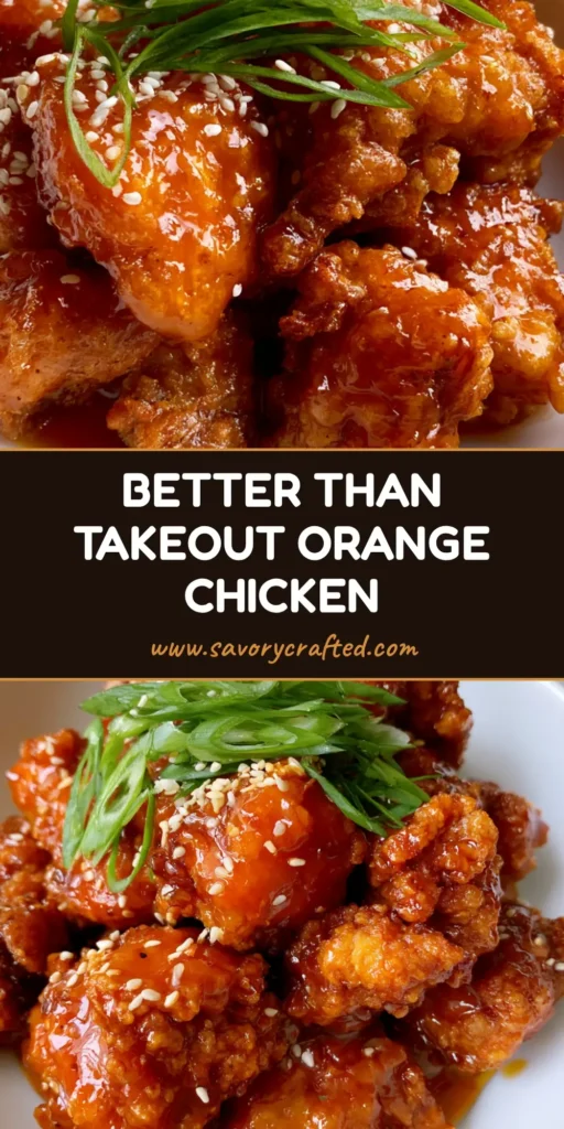 A tall, Pinterest-optimized shot of crispy Orange Chicken in a white bowl, showing the thick glossy glaze and sesame garnish. (Orange Chicken Recipe)