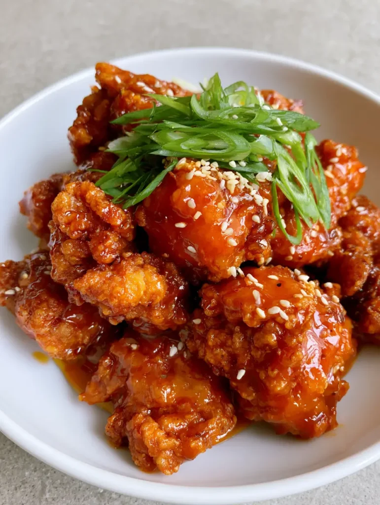 Orange chicken pieces served in a white ceramic bowl on a gray stone surface under natural light. (Orange Chicken Recipe)