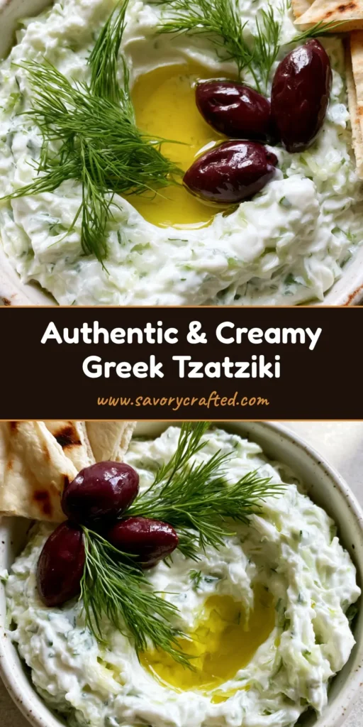Authentic Tzatziki Recipe: The Secret to the Creamiest Greek Yogurt Dip 4 A top-down view of an Authentic Tzatziki Recipe in a white bowl garnished with dill and olives, surrounded by toasted pita wedges.