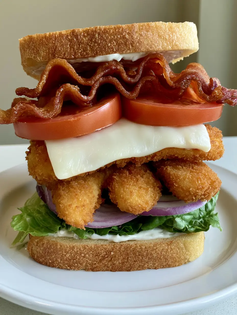 Close up of a Loaded Chicken Club Sandwich showing the layers of sourdough, lettuce, chicken, and tomato.