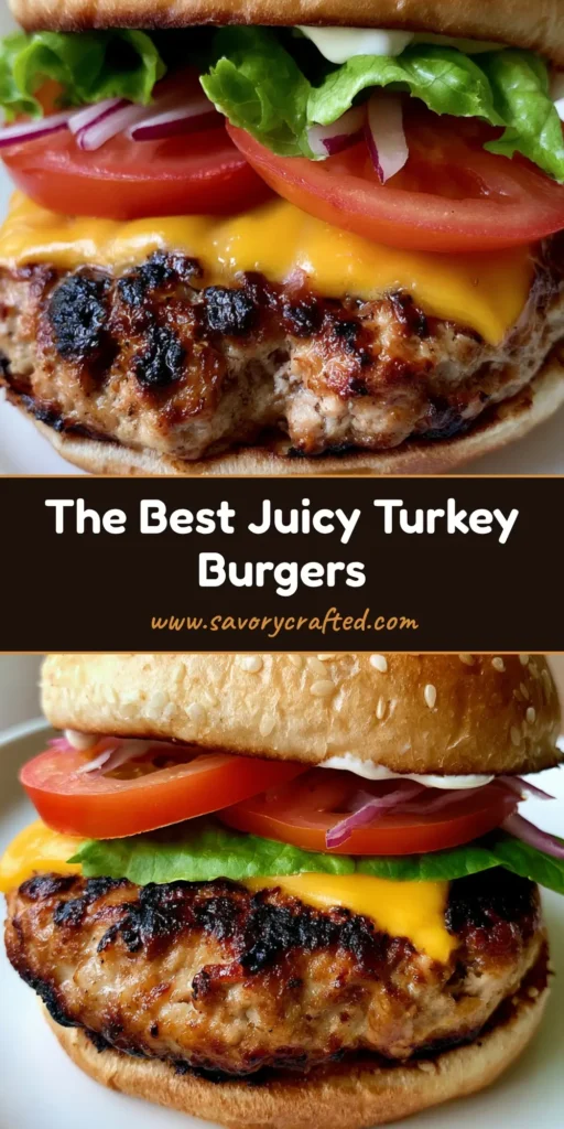 A close-up vertical shot of a Juicy Turkey Burger with melted cheddar and garlic aioli, perfect for Pinterest.