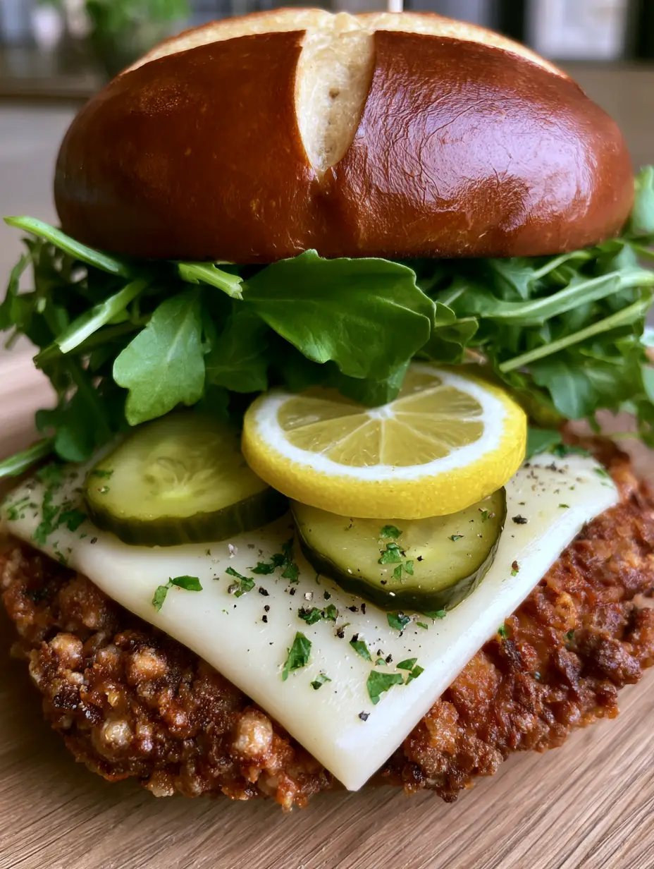 Close-up handheld photo of a Crispy Lemon Pepper Chicken Sandwich showing the melted provolone and golden breading.