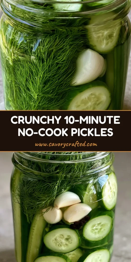 A close-up of a glass mason jar brim-full of refrigerator pickles including sliced rounds and vertical spears with fresh dill and garlic.