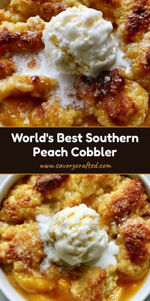 A rustic Paula Deen Peach Cobbler with a golden buttery crust, thick amber syrup, and a melting scoop of vanilla ice cream. (Paula Deen Peach Cobbler)