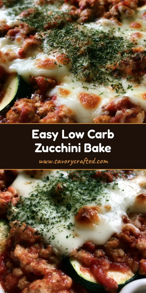 Close-up of a Ground Turkey Zucchini Casserole in a white scalloped dish with bubbling mozzarella and golden spots.
