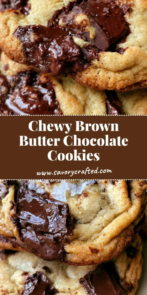 Brown Butter Chocolate Chip Cookies with Dark Chocolate Chunks and Sea Salt 3 A tall stack of thick Brown Butter Chocolate Chip Cookies with rippled edges and melted dark chocolate chunks on a white plate.