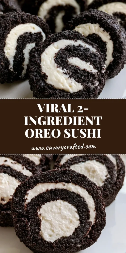 Oreo Sushi Rolls: The Viral No-Bake Dessert Sensation 4 A minimalist white ceramic plate holding sliced Oreo Sushi Rolls, featuring a matte black cookie exterior and a bright white cream center.