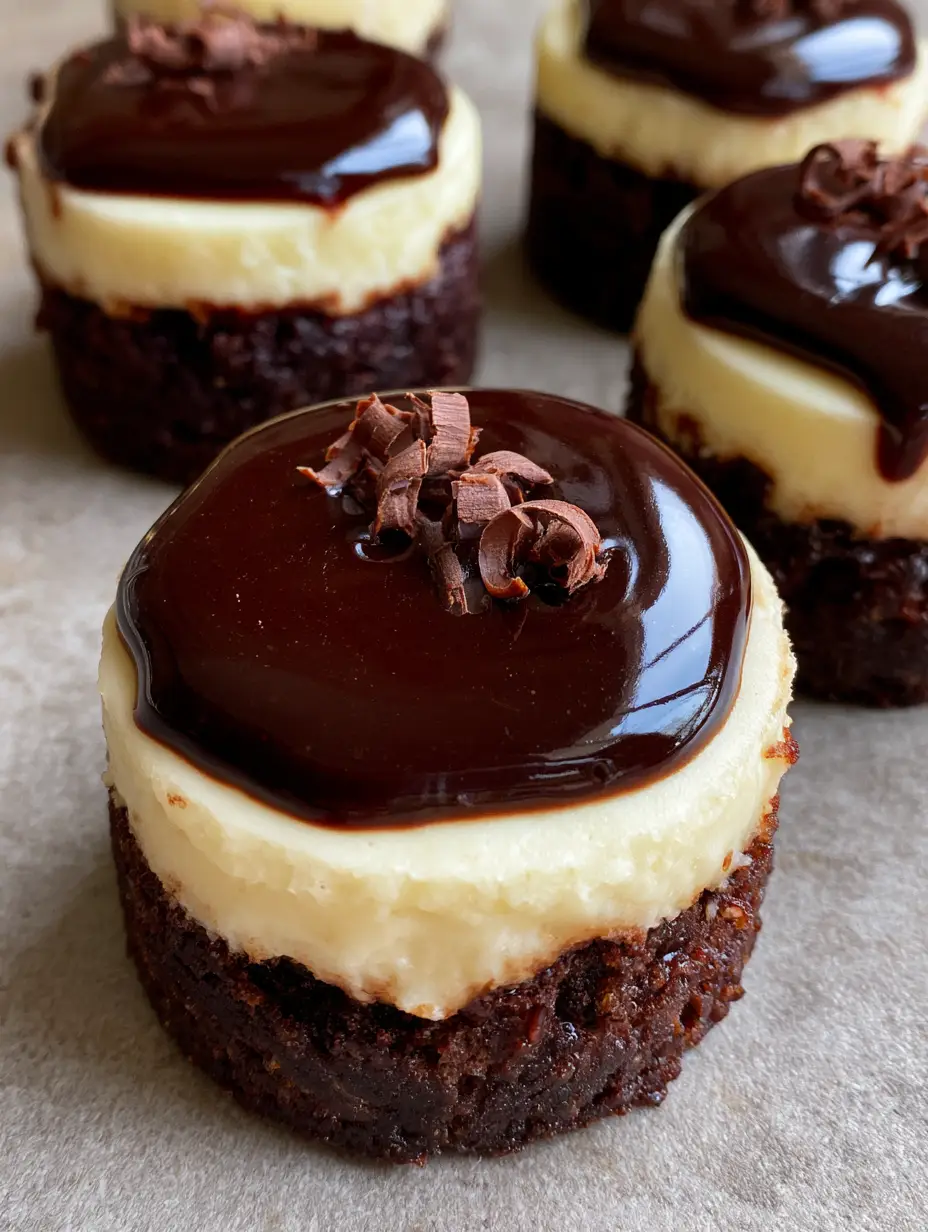 Bite-sized Brownie Bottom Mini Cheesecakes arranged on a neutral grey stone surface with natural daylight.