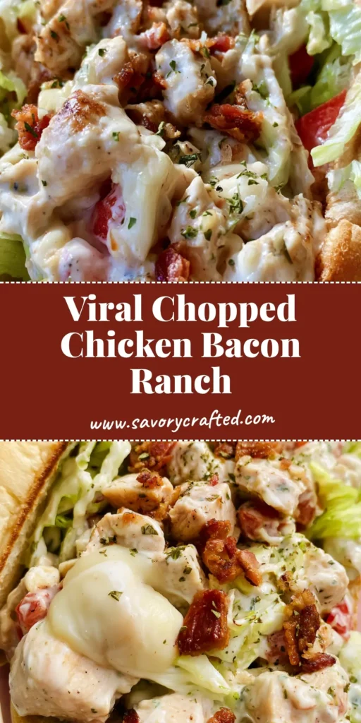 Chopped Chicken Bacon Ranch Sandwich: The Ultimate Creamy Deli Sub 4 A handheld smartphone photo of a toasted white hoagie roll overflowing with a chopped chicken bacon ranch filling, featuring melted cheese and crispy bacon bits.