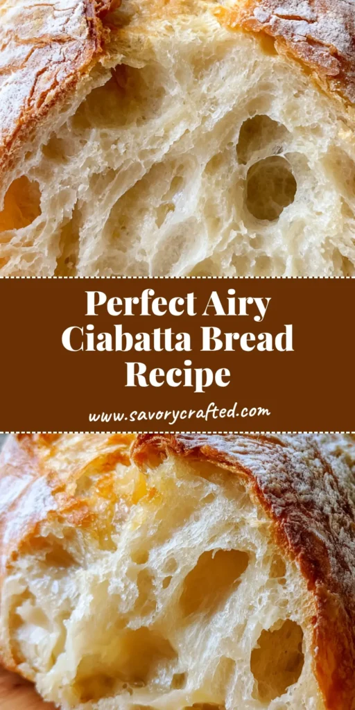 Homemade Ciabatta Bread: The Ultimate Artisan Recipe for an Airy Crumb 4 A rustic loaf of homemade ciabatta bread sliced to show a large airy porous crumb and a flour-dusted golden crust.