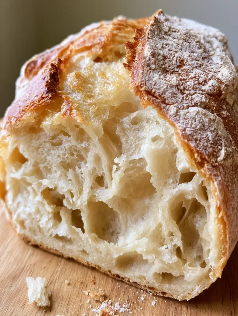 Homemade Ciabatta Bread: The Ultimate Artisan Recipe for an Airy Crumb 1 Internal structure of homemade ciabatta bread revealing large irregular air pockets and a springy pale cream crumb.