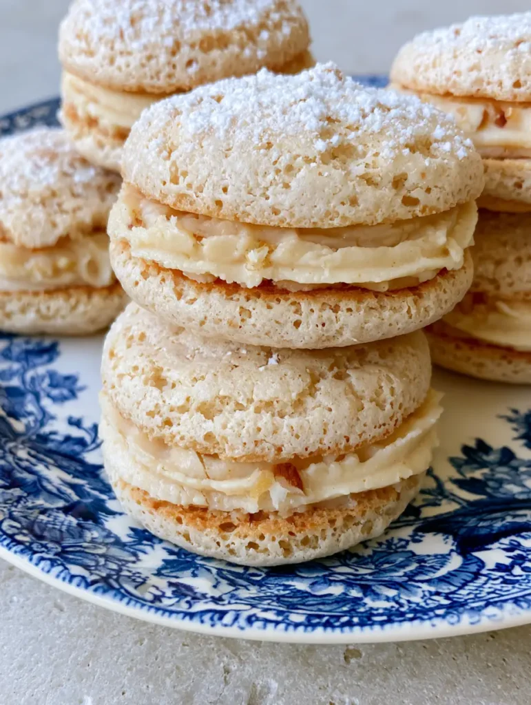 Almond Dacquoise Recipe: The Ultimate Guide to Crispy French Meringue Cookies 1 A macro shot showing the neatly piped toasted almond cream filling with visible almond flecks.