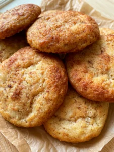 Smartphone photo of soft-baked Banana Bread Cookies showing tiny dark specks of cinnamon and a moist interior crumb.