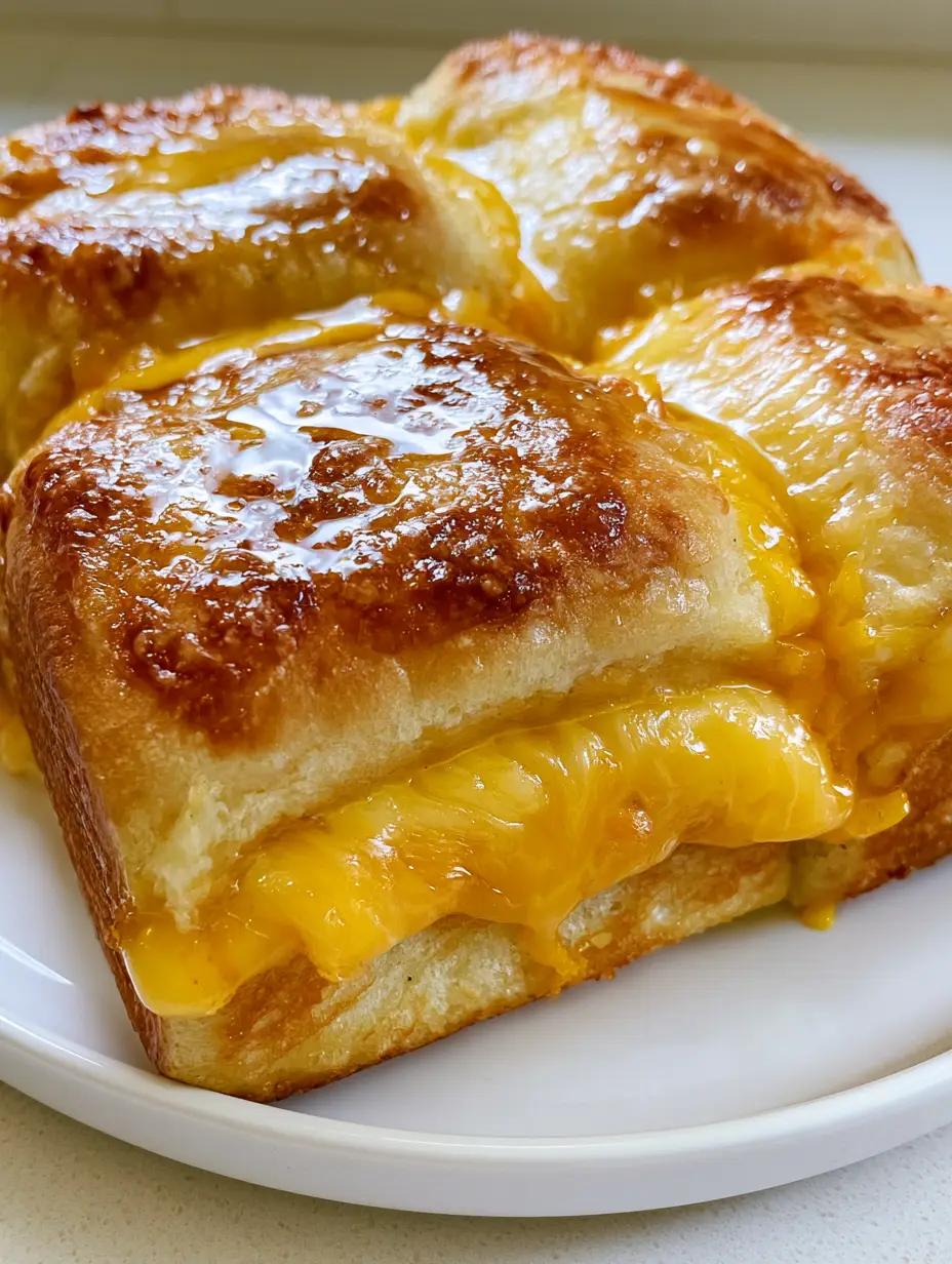 Mini Grilled Cheese Hawaiian Rolls: The Ultimate Buttery Pull-Apart Sliders 4 High-angle smartphone photo of golden brown Mini Grilled Cheese Hawaiian Rolls on a white platter.