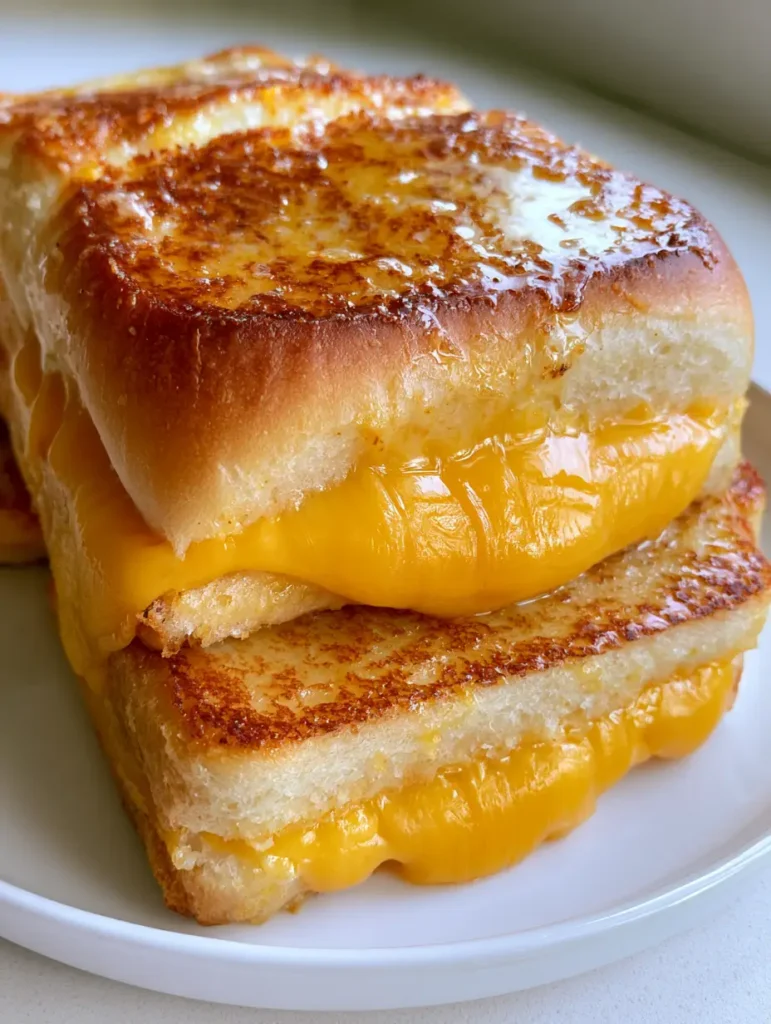 Mini Grilled Cheese Hawaiian Rolls: The Ultimate Buttery Pull-Apart Sliders 1 Close up of the side of Hawaiian roll sliders showing the thick melted cheddar layer.
