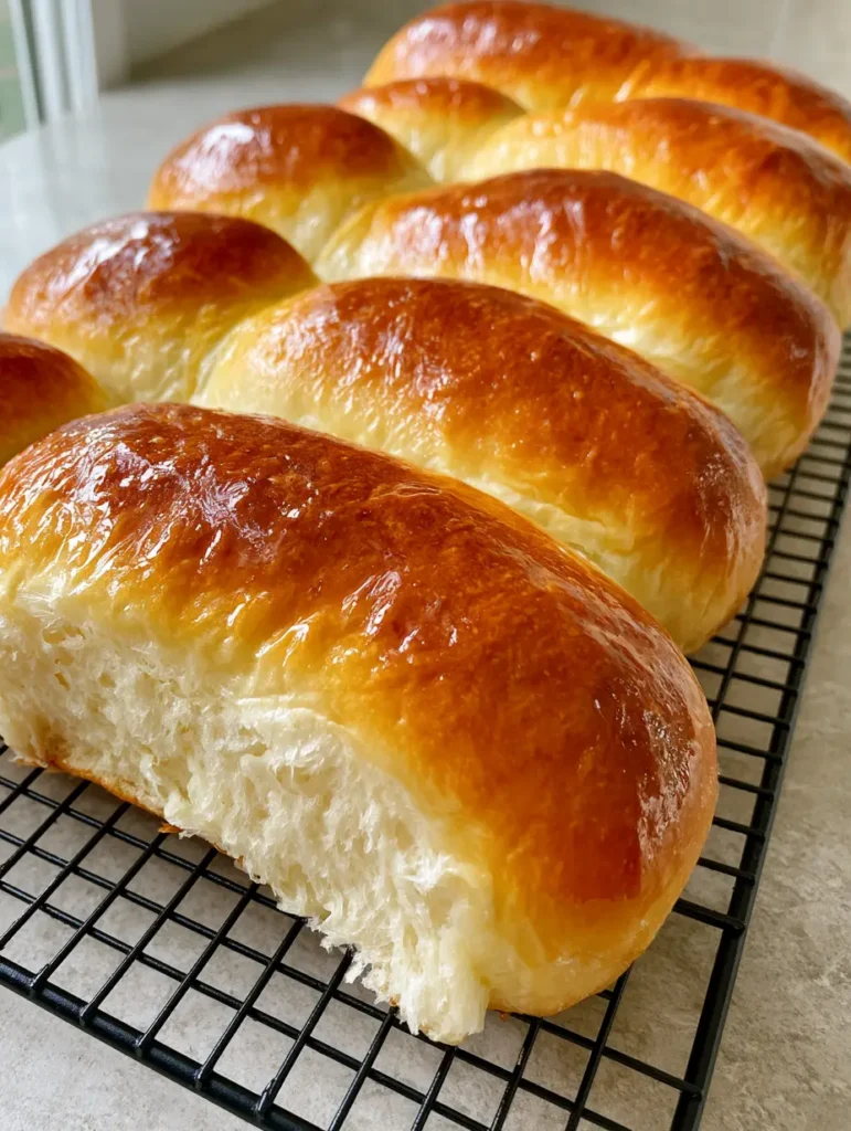 Homemade Hot Dog Buns side-by-side on a neutral stone countertop in soft natural light.