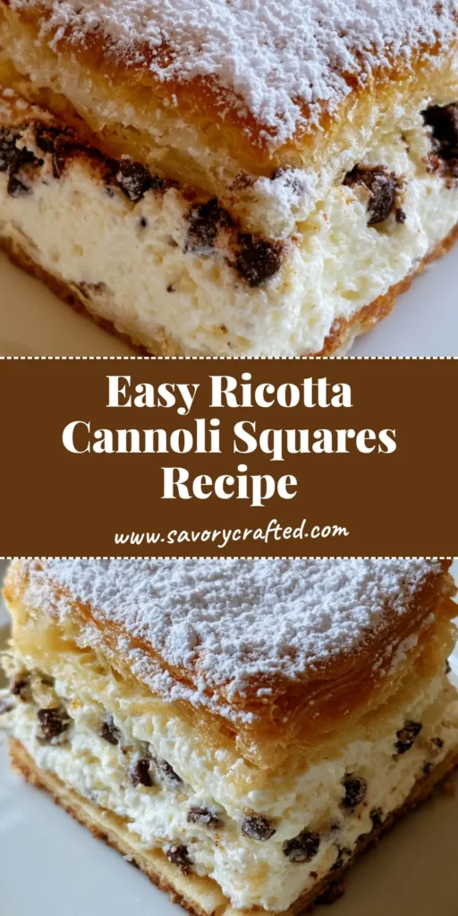 Ricotta Cannoli Squares: The Ultimate Flaky Italian Dessert 3 A close-up shot of a single Ricotta Cannoli Square on a white plate, showing the flaky pastry and creamy chocolate chip filling.